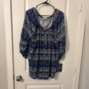 Rebecca Malone Blue and Gray Geometric Blouse